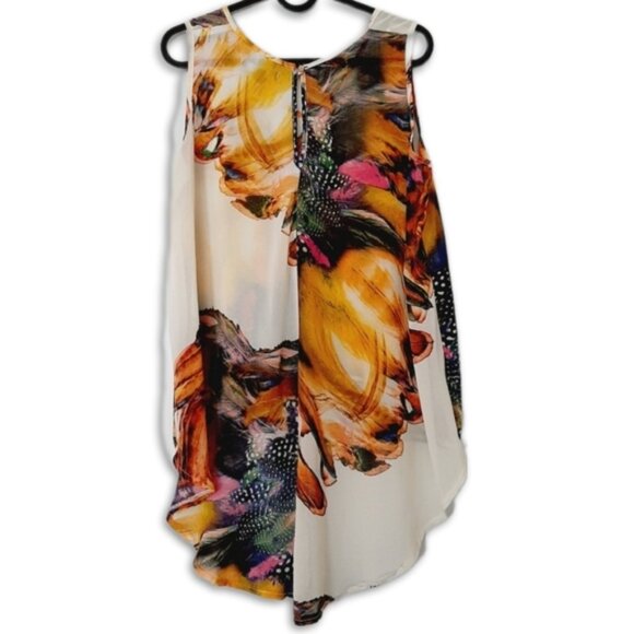 BEDO Silky Colorful Sleeveless Asymmetrical Tunic Blouse Top Hi-Low Hem Sz M/L - Picture 8 of 14